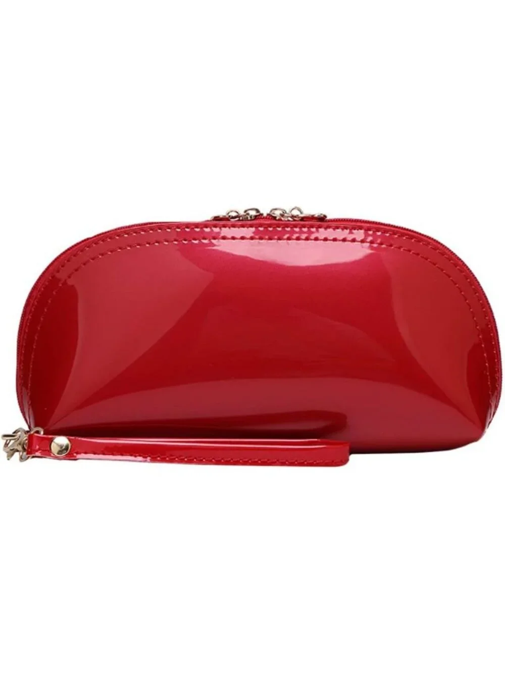 Stylish Patent Leather Makeup Pouch | Zipper Cosmetic Bag & Wristlet Clutch